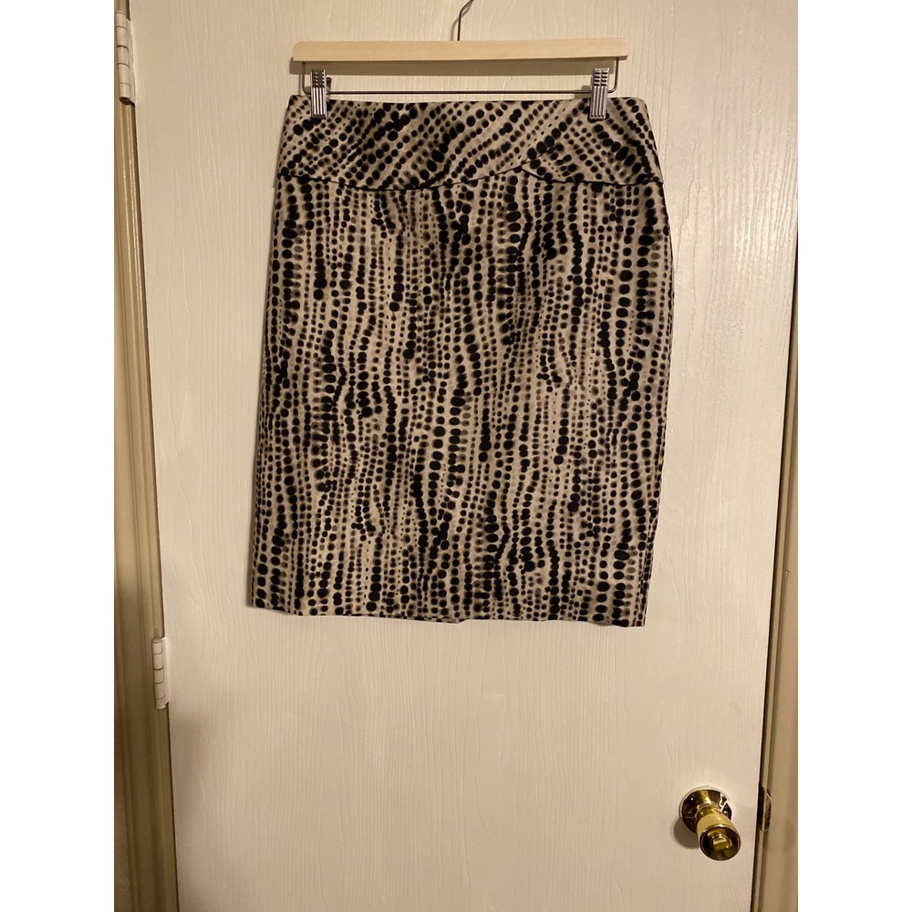 Classiques Entier Silk Wool Dotted Animal Print Pencil Skirt Tan Black Size 8